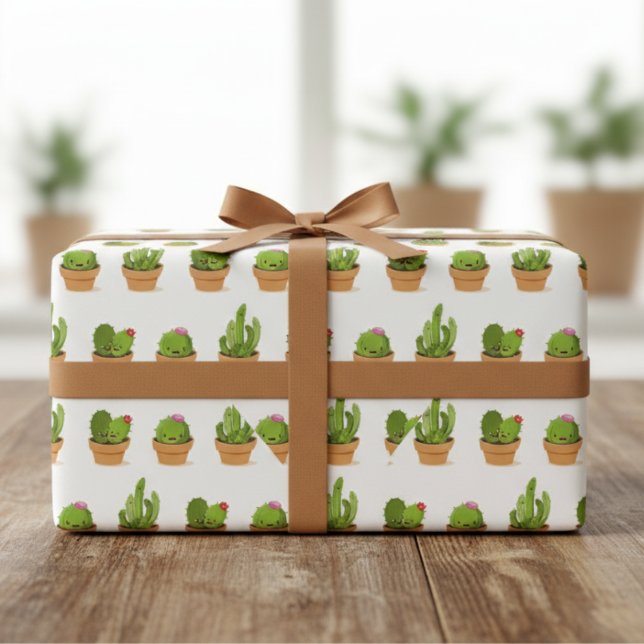 Adorable Cactus Characters Wrapping Paper Geschenkpapier (Adorable Cactus Characters Wrapping Paper)