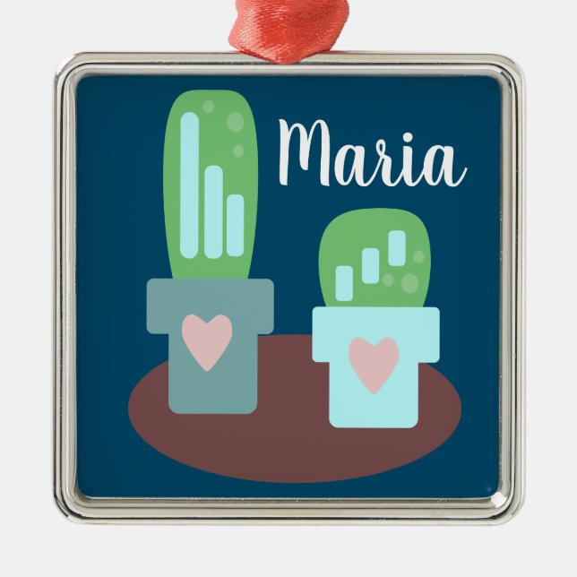 Adorable Cactus Heart Pots Weihnachten Gegenwart Ornament Aus Metall (Vorne)