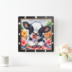 Adorable Calf Picnic Quadratische Wanduhr