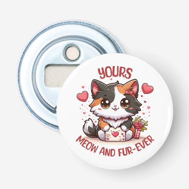 Adorable Calico Cat Valentinstag Flaschenöffner (Vorderseite)