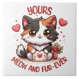 Adorable Calico Cat Valentinstag Fliese