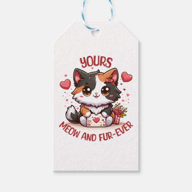 Adorable Calico Cat Valentinstag Geschenkanhänger (Vorderseite)