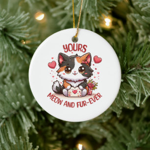 Adorable Calico Cat Valentinstag Keramik Ornament