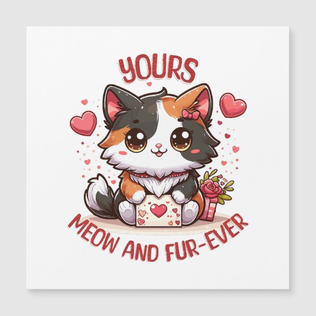 Adorable Calico Cat Valentinstag Magnetkarte (Vorderseite)