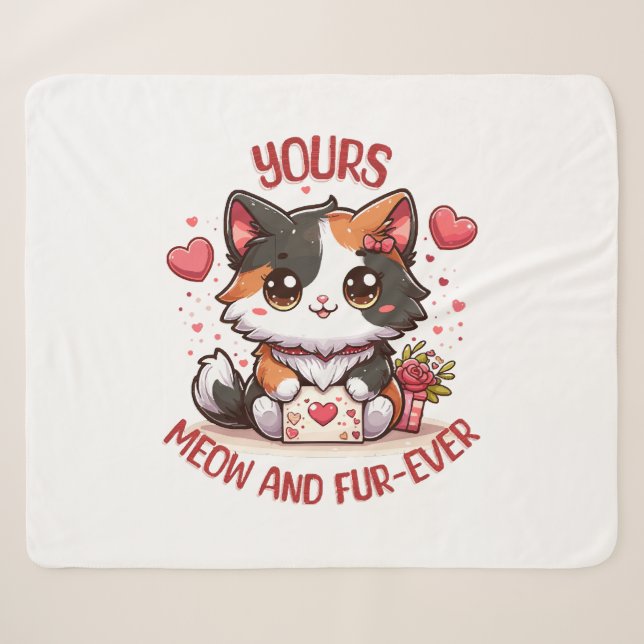 Adorable Calico Cat Valentinstag Sherpadecke (Vorderseite (Horizontal))
