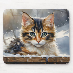 Adorable Calico Katze im Schnee Mousepad