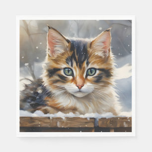 Adorable Calico Katze im Schnee Serviette