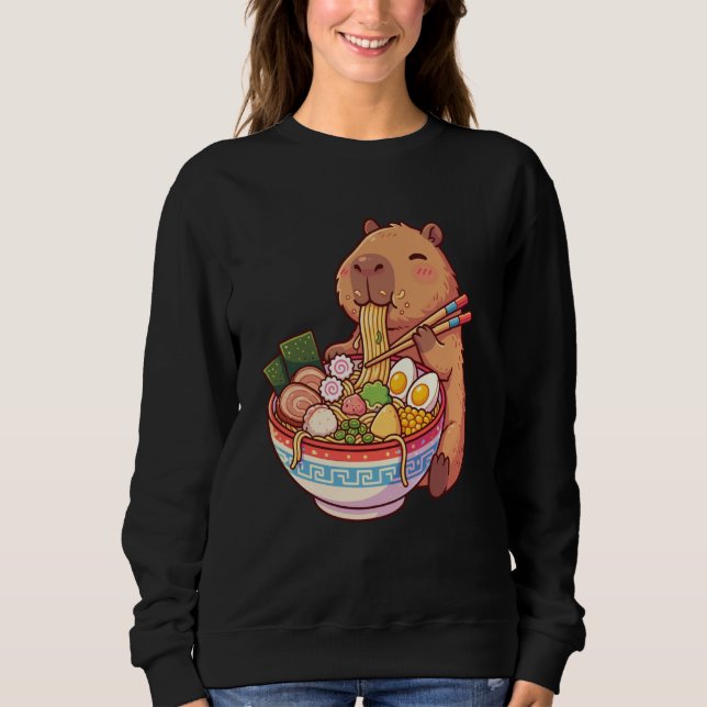 Adorable Capybara Eating Ramen Noodles Kawaii Desi Sweatshirt (Vorderseite)