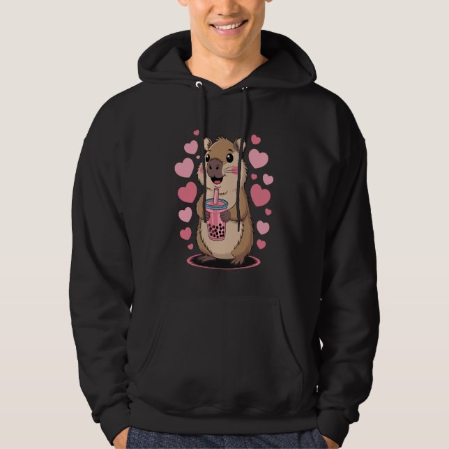 Adorable Capybara Sipping Bubble Tea Kawaii Animal Hoodie (Vorderseite)