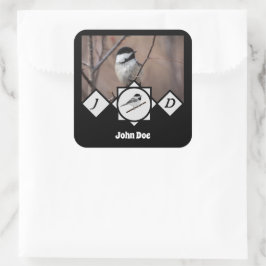Adorable Carolina Chickadee Monogramm Foto Quadratischer Aufkleber