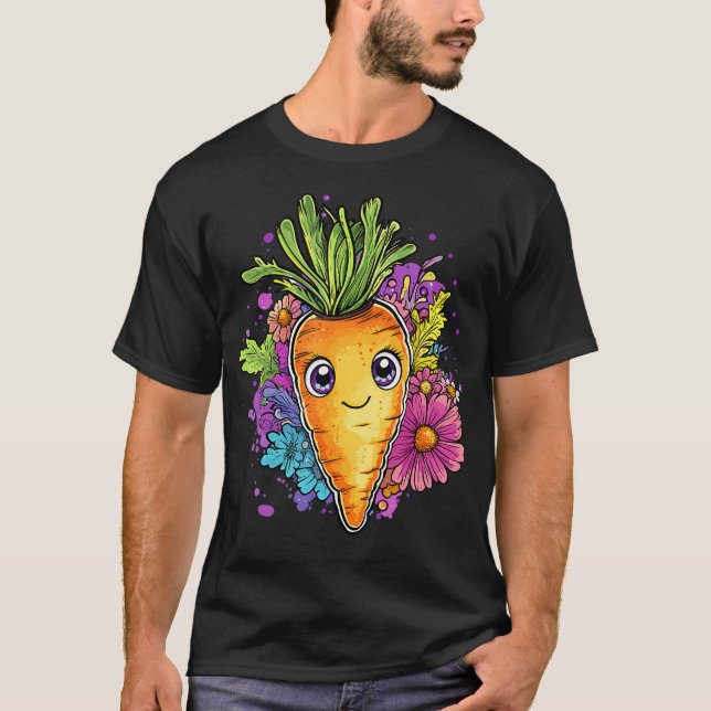 Adorable Carrot Surrounded By Colorful Blooms T-Shirt (Vorderseite)