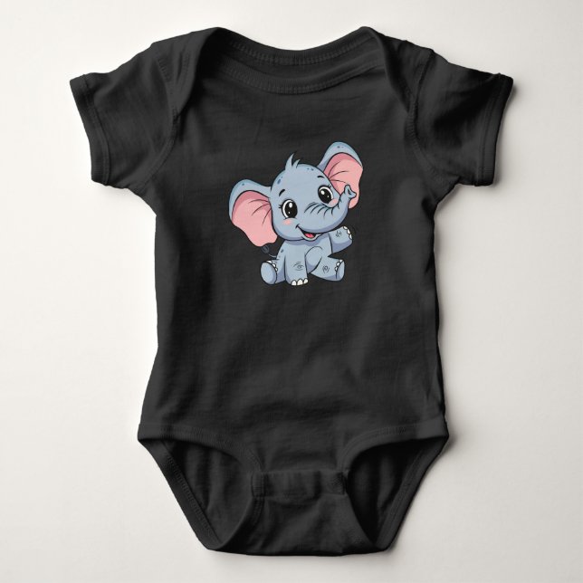 Adorable Cartoon Baby Elephant Baby Bodysuit Strampler (Vorderseite)