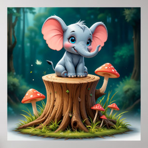 Adorable Cartoon Baby Elephant Poster