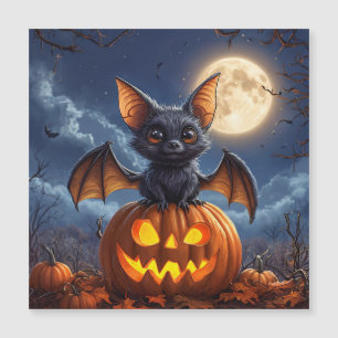 Adorable Cartoon Bat Auf Jack-o'-Lantern Magnetkarte