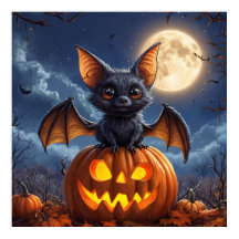 Adorable Cartoon Bat Auf Jack-o'-Lantern