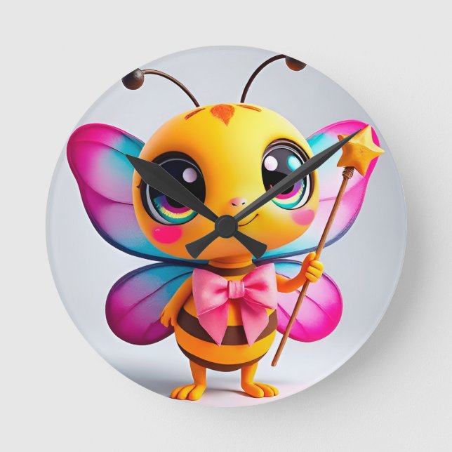 Adorable Cartoon Bee Fairy Runde Wanduhr (Vorderseite)