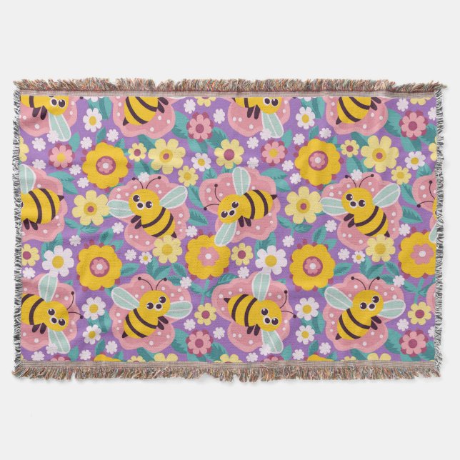 Adorable Cartoon Bienen und Blume Decke (Vorderseite)