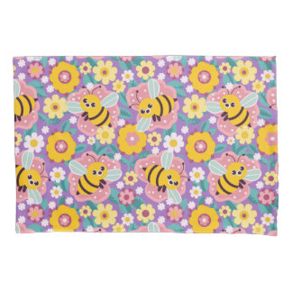 Adorable Cartoon Bienen und Blume Kissenbezug