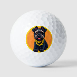 Adorable Cartoon Black Dog Tragen einer Goldkette Golfball