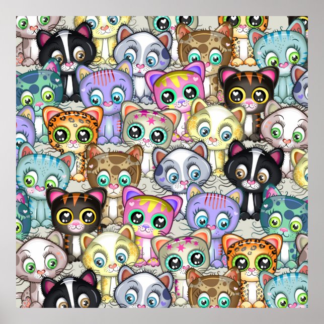 Adorable Cartoon Cat and Kitten Gang Poster (Vorne)