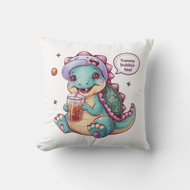 Adorable Cartoon Dinosaur: Gemütlich, Kawaii Vibes Kissen (Vorderseite)