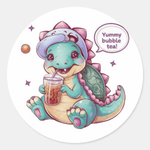 Adorable Cartoon Dinosaur: Gemütlich, Kawaii Vibes Runder Aufkleber