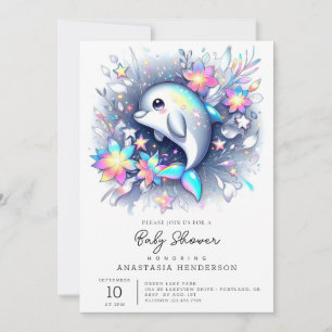 Adorable Cartoon Dolphin Babydusche Einladung