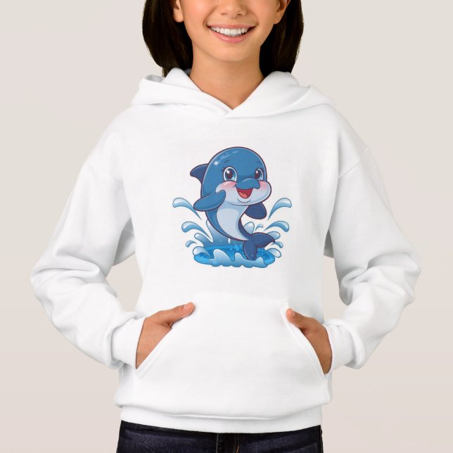 "Adorable Cartoon Dolphin Splashing in Joy" Hoodie (Vorderseite)