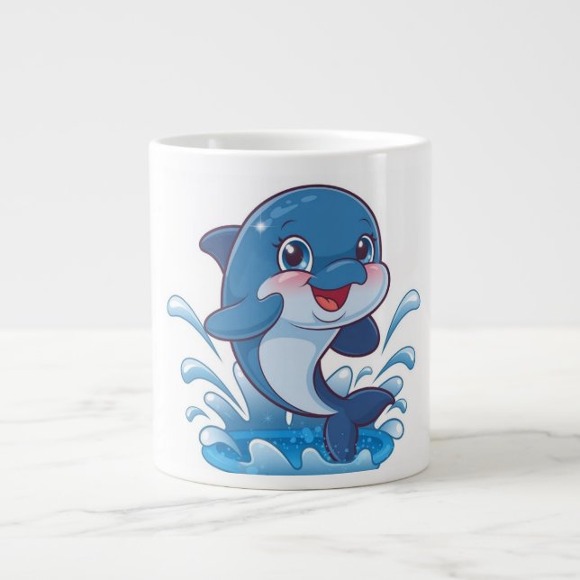 "Adorable Cartoon Dolphin Splashing in Joy" Jumbo-Tasse (Vorderseite)