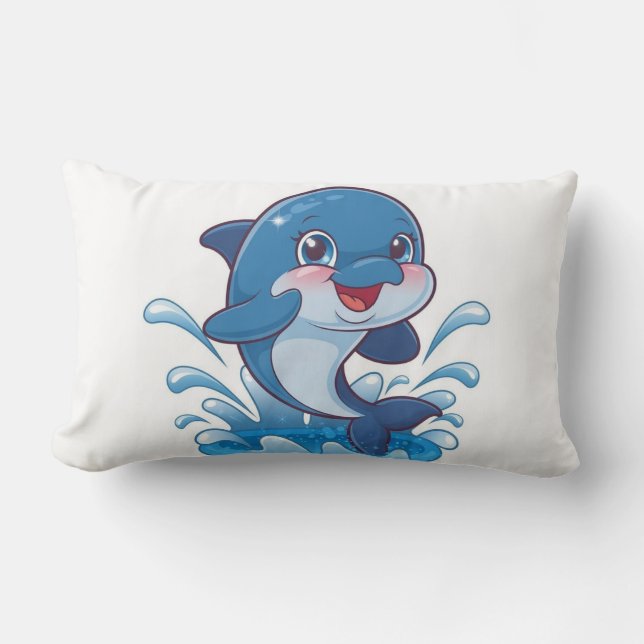 Adorable Cartoon Dolphin Splashing in Joy" Lendenkissen (Vorderseite)