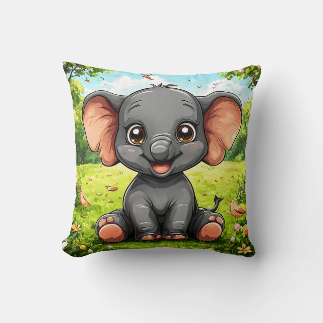 Adorable Cartoon Elephant Kissen (Vorderseite)