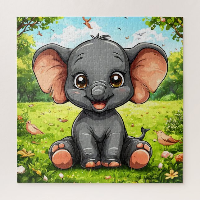 Adorable Cartoon Elephant Puzzle (Vertikal)