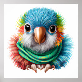 Adorable Cartoon Fluffy Happy Baby Parrot Poster