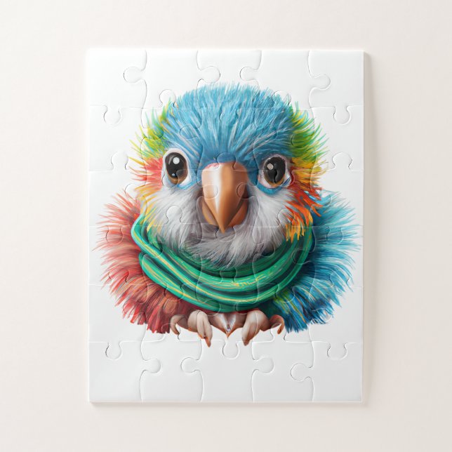 Adorable Cartoon Fluffy Happy Baby Parrot Puzzle (Vertikal)