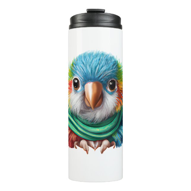 Adorable Cartoon Fluffy Happy Baby Parrot Thermosbecher (Vorderseite)