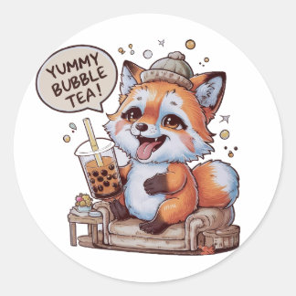 Adorable Cartoon Fox: Gemütlich, Kawaii Vibes Runder Aufkleber