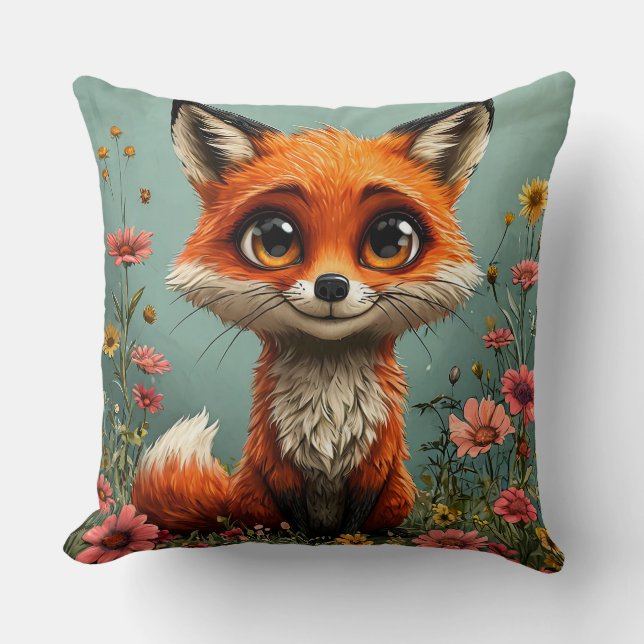 Adorable Cartoon Fox Kissen (Vorderseite)