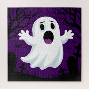 Adorable Cartoon Ghost in Spooky Halloween Puzzle