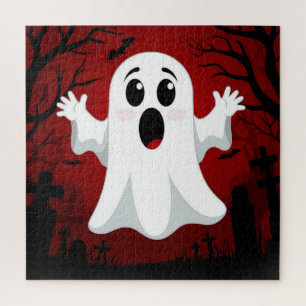 Adorable Cartoon Ghost in Spooky Halloween Puzzle