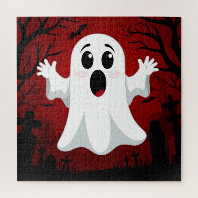 Adorable Cartoon Ghost in Spooky Halloween Puzzle (Vertikal)