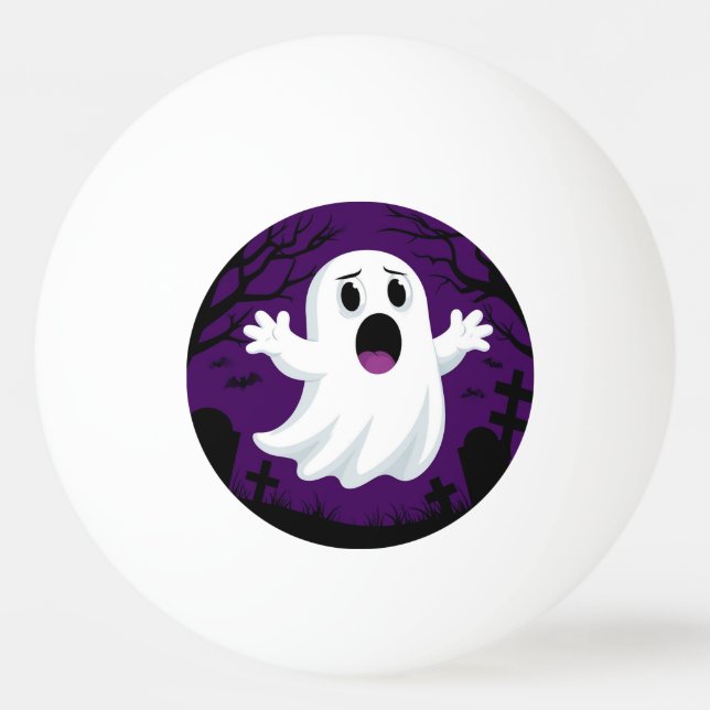 Adorable Cartoon Ghost in Spooky Halloween Tischtennisball (Vorderseite)