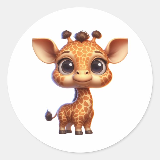 Adorable Cartoon Giraffe Graphic - Niedlich Safari Runder Aufkleber (Vorderseite)