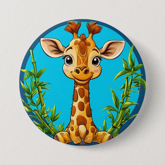 Adorable Cartoon Giraffe mit Bambus Button (Vorderseite)