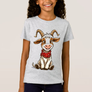 Adorable Cartoon Goat Wear Red Bandana T-Shirt
