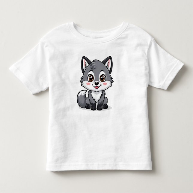 Adorable Cartoon Gray Wolf Charakter Kleinkind T-shirt (Vorderseite)