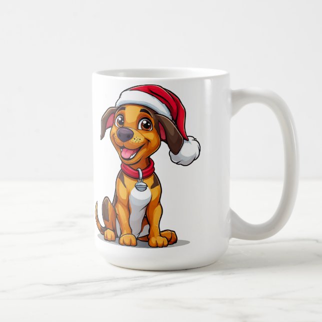 Adorable Cartoon Hund mit Weihnachtsmannmütze Kaffeetasse (Rechts)