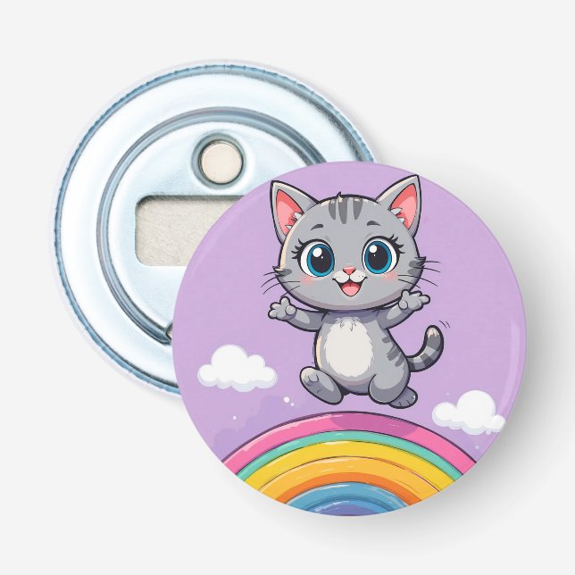Adorable Cartoon Kitten Jumping fröhlich Flaschenöffner (Vorderseite)
