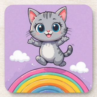Adorable Cartoon Kitten Jumping fröhlich Getränkeuntersetzer
