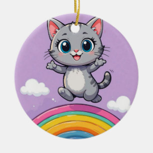 Adorable Cartoon Kitten Jumping fröhlich Keramik Ornament