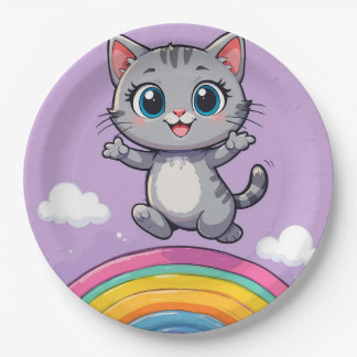 Adorable Cartoon Kitten Jumping fröhlich Pappteller